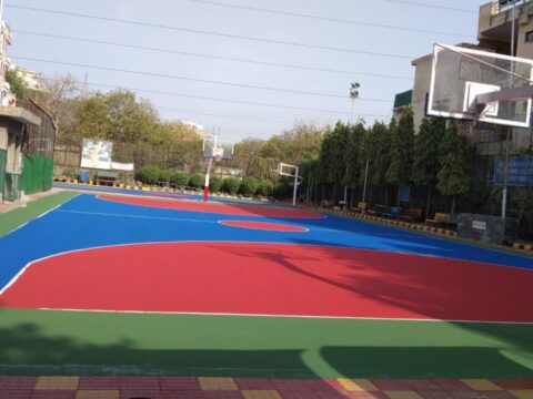 Basketball court construction at DDA Vasant Kunj Sports Complex
